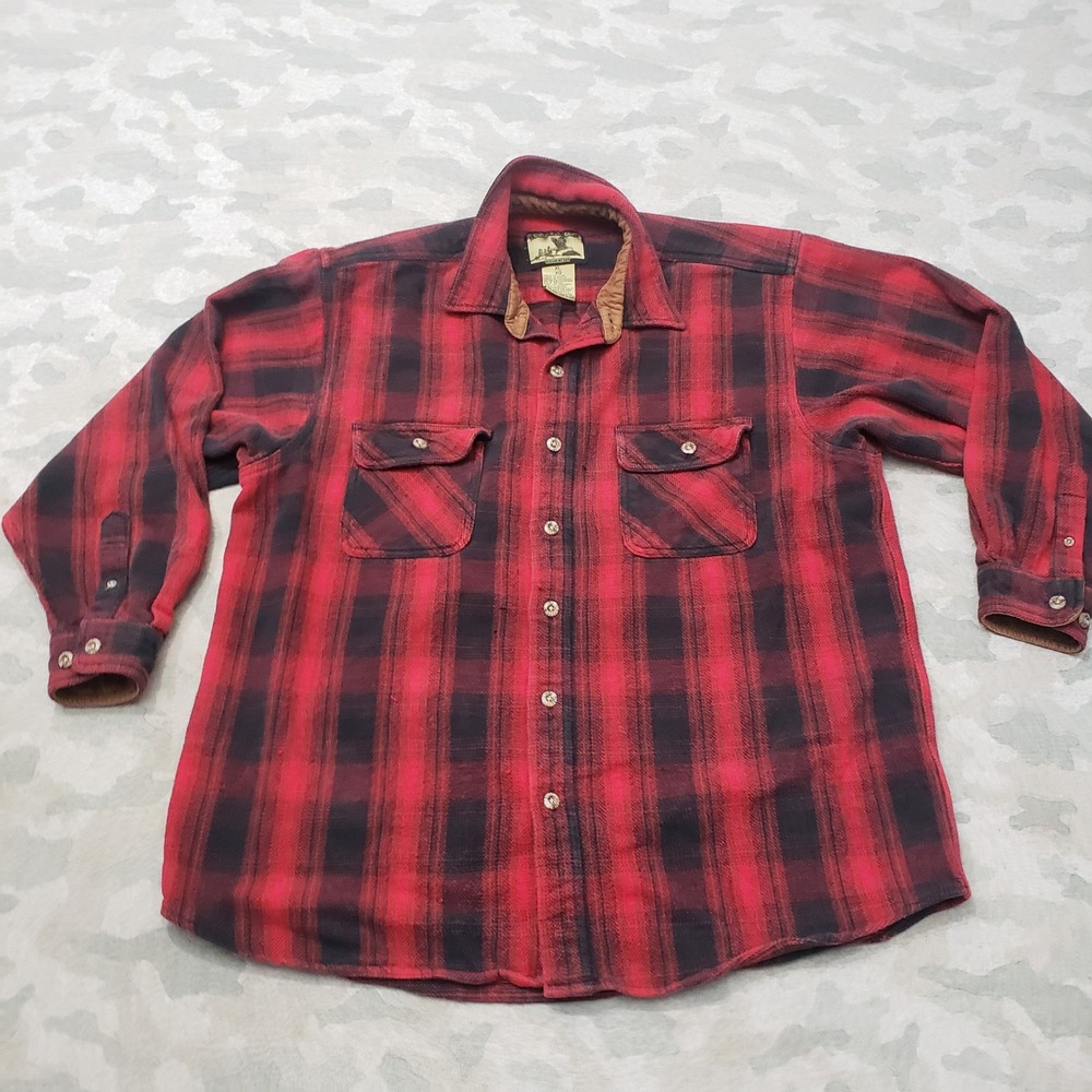 Field & Stream Flannel Shirt Mens XL Red Plaid Pockets Long Sleeve Button Heavy
